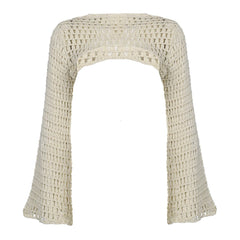 Aiertu Women Y2k Crochet Knit Hollow Out Crop Top Long Flared Sleeve Shrug Sweater Mesh Cover Ups Cardigan Streetwear Pullover Women Aiertu