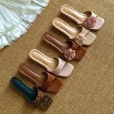 AIERTU - New Women Shoes Exquisite Square Head Flat Slippers for Woman French Style Vacation Casual Shoes Designer Shoes Zapatos De Mujer Aiertu