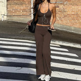 AIERTU - Women's New Fashion Backless Vest Slim Solid Color Casual Leggings Suit Aiertu