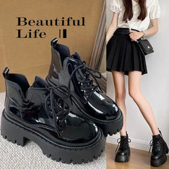 Aiertu Chunky Black Platform Casual Women's Ankle Boots 2023 New Designer Autumn Winter British Style Platform Boots Shoes for Women Aiertu