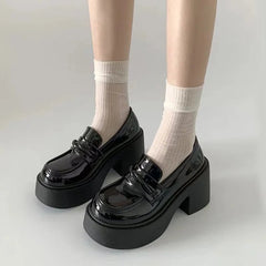 Aiertu Fashion New Round Toe Square Loaf Heel Heightening Shallow Mouth Women's Shoes 2024 Autumn Sexy Elegant Glossy Pu Pumps Aiertu