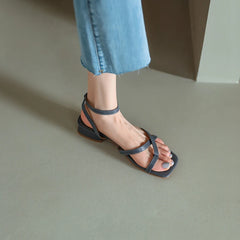 Aiertu Spring/Summer Women Shoes Split Leather Shoes Women Open Toe Chunky Heel Sandals Low Heel Shoes for Women Concise Sandals Aiertu