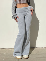 Aiertu Gray Slim Low Waist Casual Sweatpants For Women Black Solid Simple Basic Flared Pants Sports Jogging Trousers Aiertu