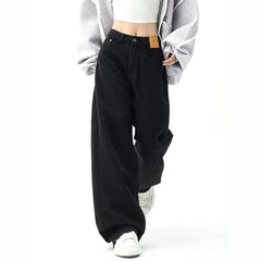 Aiertu Black Baggy Straight Jeans Women Korean Fashion Streetwear High Waist Wide Leg Denim Pants Female Loose Mopping Jean Trouser Y2K Aiertu
