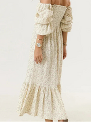 AIERTU - Woman Vintage Floral Dress Puff Long Sleeve Off Shoulder Ruffle Long Dress Spring Fall Casual Vintage Bohemian Dresses Aiertu