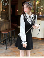 Aiertu Coquette Preppy Style School Dress Polo Korean Fashion Kawaii Student Fake Two Pieces Mini Short Dresses Autumn Aiertu