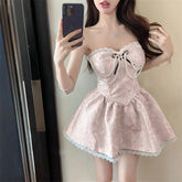 Aiertu - Melodie and Francis Pink Kawaii Academia Y2K Cottagecore Coquette Fairycore Dollette Princesscore Mini Dress Aiertu
