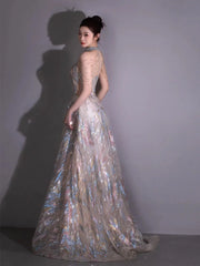 Aiertu Shining Evening Dresses 2024 Halter Floor Length Long Prom Dresses Shining Sequins Beads Aiertu