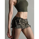 AIERTU - Camouflage Super Short Denim Skirt Spice Girl Low Waist Slim Skinny High Street Hip Wrap Pants Skirt Aiertu