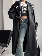 Long Oversized Leather Trench Coat for Women Long Sleeve Lapel Loose Lady Jacket With Belt 2024 Autumn New Vintage Streetwear Aiertu