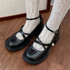 Aiertu Retro Brown Mary Jane Shoes Women Thick Heels Ankle Buckle Lolita Shoes Woman Uniform Pu Leather Student Shoes Female Aiertu