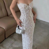 AIERTU - Temperament socialite royal sister wind lace dress suspender slim waist hip skirt women Aiertu