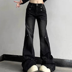 Aiertu Y2K Harajuku Wide Leg High Waist Flared Jeans Slim Ripped Pants Winter Women's Vintage Streetwear Style Denim Trouser Aiertu