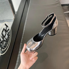 Aiertu Back to school Modern Heels Pumps Women Round High Heel Leather Square Split Toe Pumps Shoes Spring Summer Sandals Mary Janes Shoes Heels Women Aiertu