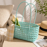 AIERTU - Handmade Woven Straw Handbag Portable Crochet Cabbage Basket Beach Vacation Travel Daily Commute Summer Shoulder Bag 30x13x16cm Aiertu