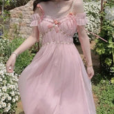 Aiertu - Fair Spring-Kissed Maiden in the Royal Rose Gardens Pink Dress Kawaii Academia Y2K Cottagecore Coquette Fairycore Dollette Princesscore Aiertu
