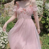 Aiertu - Fair Spring-Kissed Maiden in the Royal Rose Gardens Pink Dress Kawaii Academia Y2K Cottagecore Coquette Fairycore Dollette Princesscore Aiertu