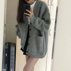 Aiertu Autumn Winter Women Cardigan Sweater Coats Fashion Female Long Sleeve V-neck Loose Knitted Jackets Casual Sweater Cardigans Aiertu