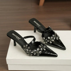 AIERTU - Elegant Women Shoes Exquisite Rhinestone Flower High Heeled Sandals for Woman French Casual Shoes Designer Shoes Sandalias Mujer Aiertu