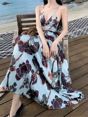 Aiertu Spaghetti Strap Elegant Women Summer Dress Sleeveless Casual A-Line Print Midi Beach Holiday Dresses Female Vestidos Long Robe Aiertu