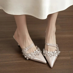 AIERTU - Elegant Women Shoes Exquisite Rhinestone Flower High Heeled Sandals for Woman French Casual Shoes Designer Shoes Sandalias Mujer Aiertu
