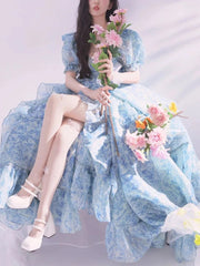 Aiertu Vintage Floral Long Fairy Dress Women Summer Ruffles Elegant Beach Party Dresses Female Causal Korean Sweet Princess Dress Aiertu