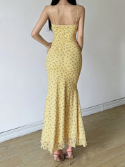Aiertu Prairie Chic Floral Trumpet Dress Holiday Sexy Slim Slash Neck Sleeveless Maxi Dresses For Women 2024 Summer Fashion Aiertu