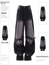 Aiertu 2024 Vintage High Waist Street Style Belted Straight Jeans Gothic Pants Fashion Women's Wide Leg Punk Baggy Y2K Denim Trouser Aiertu