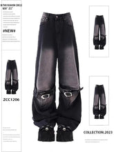Aiertu 2024 Vintage High Waist Street Style Belted Straight Jeans Gothic Pants Fashion Women's Wide Leg Punk Baggy Y2K Denim Trouser Aiertu