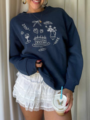 AIERTU - Women’s Sweatshirts Long Sleeve Crew Neck Cake Embroidery Pullovers Loose Tops Spring Fall Casual Hoodies Aiertu