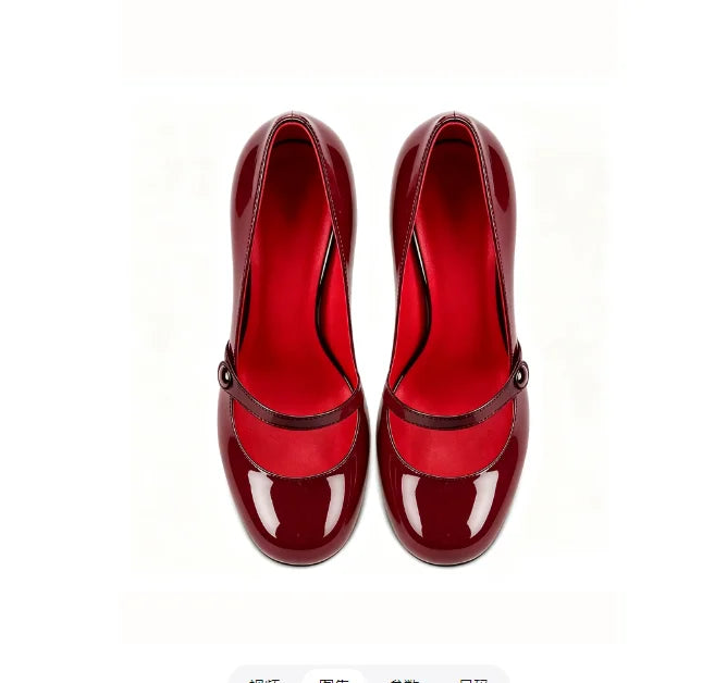 AIERTU - New Slim Heel sexy Shallow Mouth 12cm Round Toe Women's Straight Line with Rhinestone Buckle Retro Mary Jane Single Shoe Aiertu