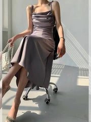 Aiertu Purple Satin Slip Midi Dress Women Vintage Korean Fashion Lace-up Spaghetti Strap Elegant Party Dresses 2024 Summer Aiertu