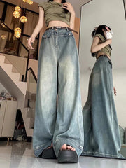 Aiertu Spring Women Vintage Y2k Baggy Jeans High Waist Oversized American Trouser Denim Wide Leg Streetwear Straight Basic Pants Aiertu