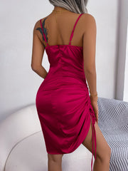 Aiertu Women Summer Sexy Draw String Satin Spaghetti Strap Bodycon Dress Club Wear Aiertu