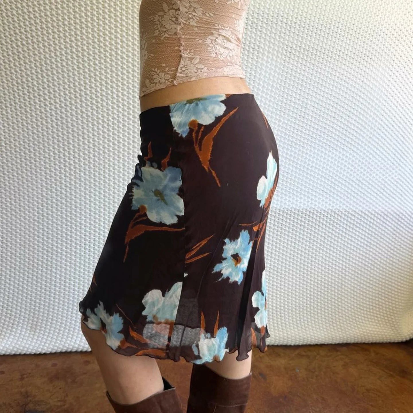 AIERTU - Straight Netting Skirt Vintage Floral Print Double Bodycon Midi Dress Elegant Versatile Spring Summer Ladies Party Casual Wear Aiertu