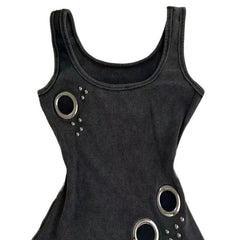 AIERTU - Summer new metal ring decoration slimming sleeveless women clothing retro washed fabric camisole vest for women Aiertu