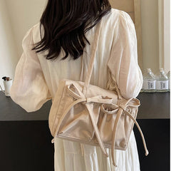Aiertu New Korean Bow Nylon Shoulder Bag Fashionable and Sweet Design Tote Bag Folded Large Capacity Commuter Women's Handbag Aiertu