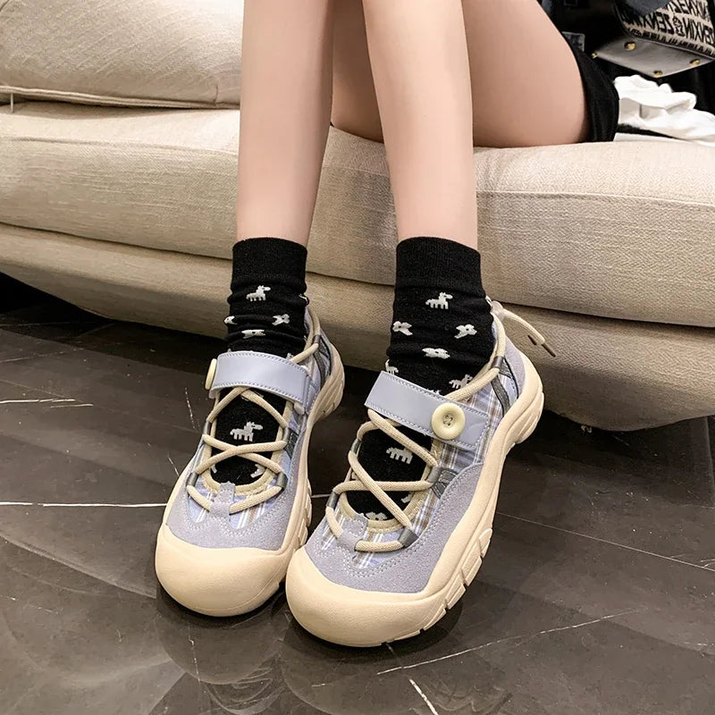 Aiertu Back to school Ugly and Cute Big-headed Versatile Thick-sole Sneakers Women's Spring and Autumn Student Internet Celebrity High-end Sneakers Aiertu