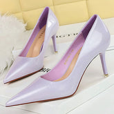 Shoes Crystal Patent Leather Women Pumps Pointed High Heels Women Shoes Stilettos Kitten Heels Female Shoes Plus Size 43 Aiertu