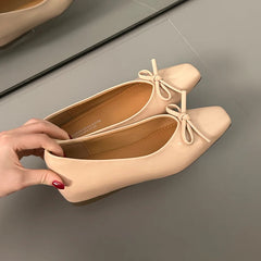 AIERTU - Bowtie Flat Shoes Women Ballerinas Square Toe Slip on Ballet Flats Lazy Loafers Moccasins Ladies Casual Comfort Shoes Aiertu