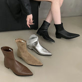 Ankle Boots Women Chunky Heels Pointed Toe Winter Shoes Women Flat Short Boot Brand Zipper Chelsea Booties Zapatillas Mujer Aiertu