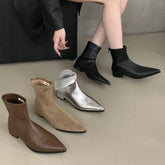 Aiertu Ankle Boots Women Chunky Heels Pointed Toe Winter Shoes Women Flat Short Boot Brand Zipper Chelsea Booties Zapatillas Mujer Aiertu