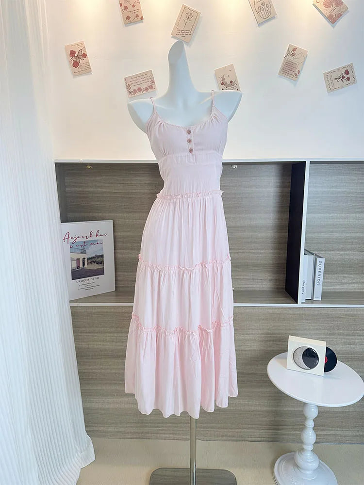 Aiertu Woman Gyaru A-Line Dress Hot Spaghetti Strap Dress Design Fairy Dress All-match Frocks Elegant One-Piece Patchwork Bandage Aiertu