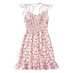 Aiertu 2024 Women French Vintage Floral Print Sling Mini Dress Sexy Sleeveless V Neck Female Holiday Summer Dresses Aiertu