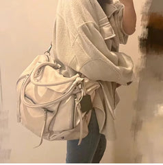 Hot Girls White Tote Bag Women Vintage Leather Soft Large Capacity Handbag Messenger Bag Female Y2k Grunge Shoulder Bags Aiertu