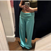 AIERTU - Casual Fold Solid Women's Pants Loose Elastic Waist Wide Leg Pleated Female Trousers Summer Lady Chic All-match Trouser New Aiertu
