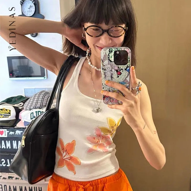 Aiertu Print Tank Tops Women Clothes Sleeveless Tshirts Streetwear Korean Fashion Floral Summer Tops Y2k Chic Tanks Vest Aiertu