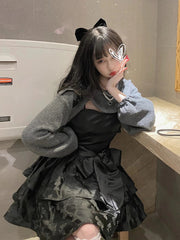 Aiertu Winter Black Sexy Strap Dress Women Patchwork Elegant Slim Casual Mini Dress Female Korean Fashion Bow Designer Party Dress Aiertu