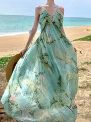 Aiertu Elegant and Chic Women Fashion New Casual Midi Summer Dress Halter A-Line Floral Print Beach Holiday Robe Female Clothes Mujers Aiertu