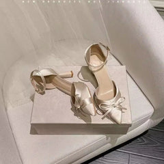 AIERTU - Women Pumps White Wedding Shoes Bride Luxury Satin Butterfly-knot Pointed Toe Adjustable Slingback Heels Elegant Women Heels Aiertu